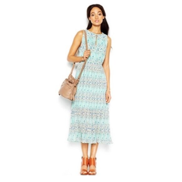 Maison Jules Mint Floral Print Pleated Midi Dress - Picture 1 of 3